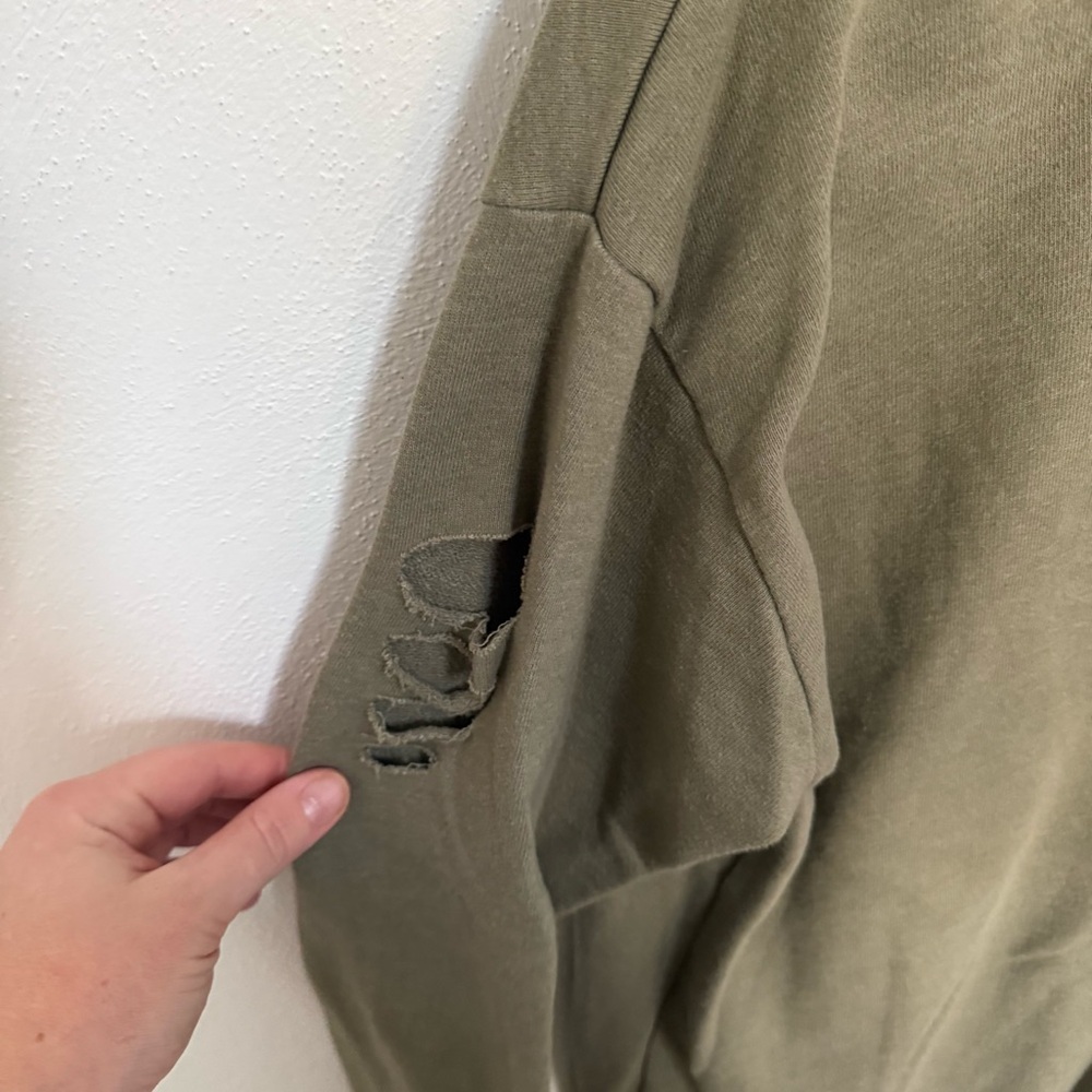 Mossimo Supply Co. Olive Green Distressed Sweatshirt - Picture 4 of 8